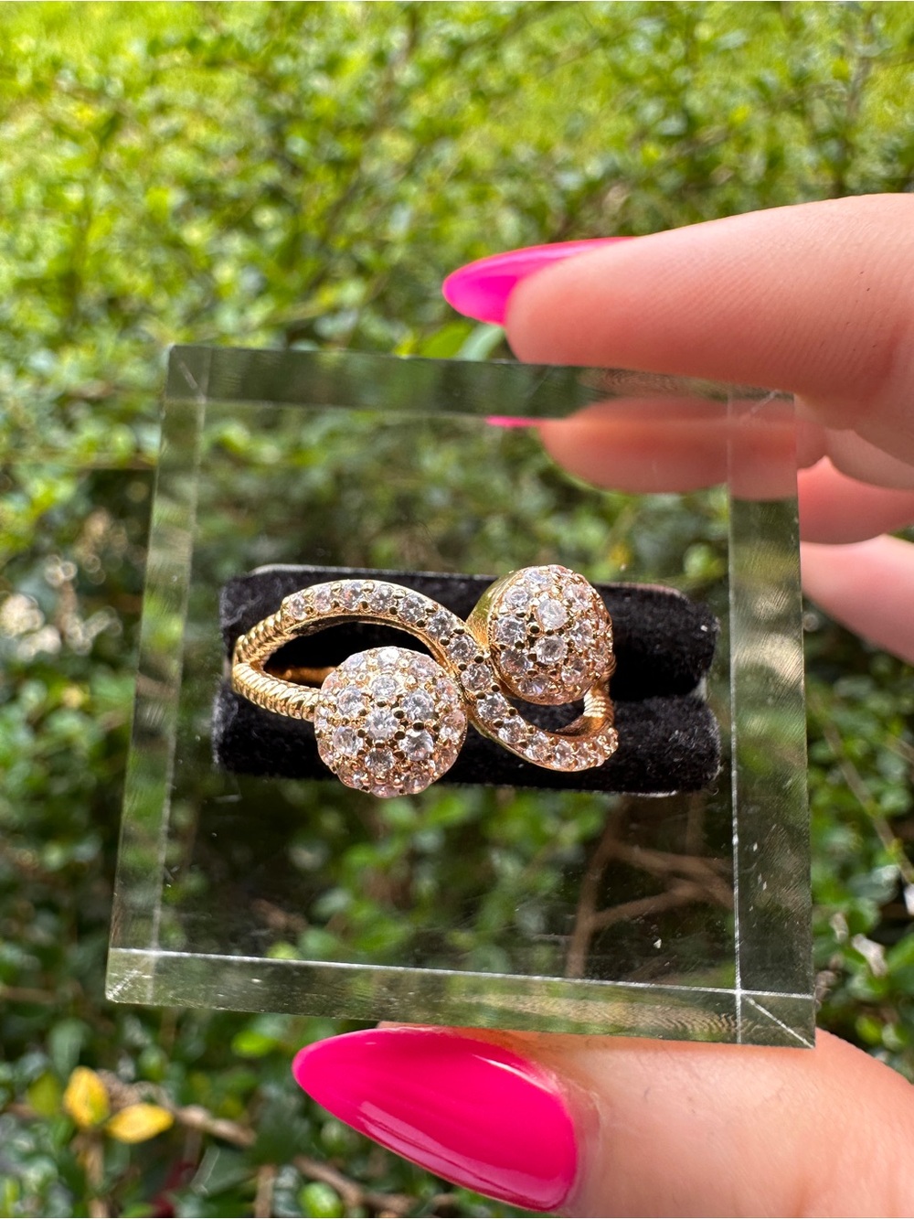 Gold-Tone Pave Crystal Double Ball Ring - Women Jewelry